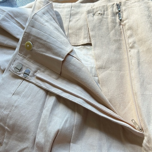 DEREK LAM 10 CROSBY Pant Linen blend wide leg pants Beige Pockets Sz 12 NEW - Picture 9 of 14